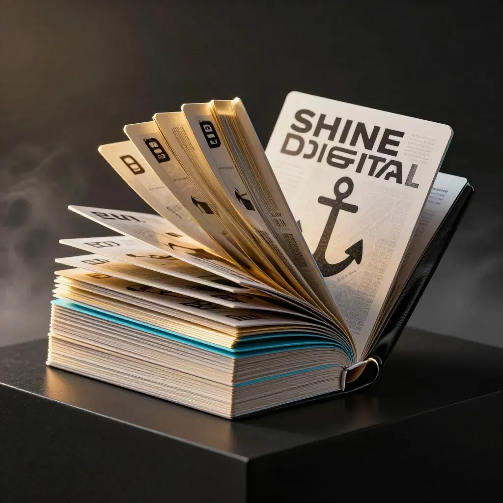 Gold-sleeved marketing strategy bundle with cyan edge cards on a dark studio surface.